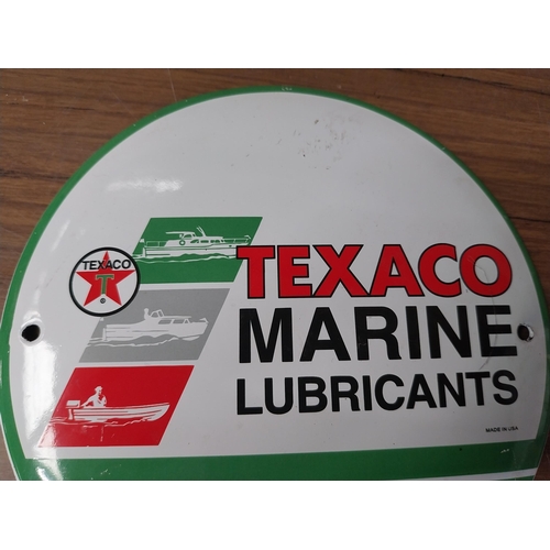 924 - Texaco lubricants enamel sign. {15 cm Dia.}.