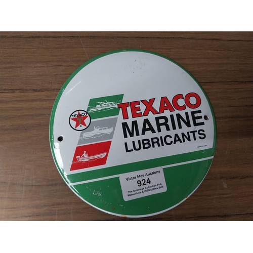 924 - Texaco lubricants enamel sign. {15 cm Dia.}.