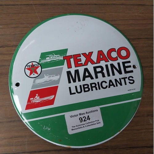 924 - Texaco lubricants enamel sign. {15 cm Dia.}.