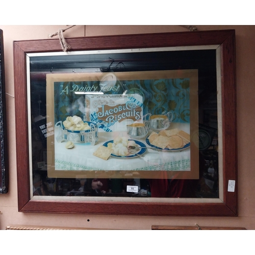 93 - Jacob's Biscuits A Dainty Feast reverse painted glass advertisement in wooden frame. {62 cm H x 77 c... 