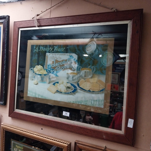 93 - Jacob's Biscuits A Dainty Feast reverse painted glass advertisement in wooden frame. {62 cm H x 77 c... 