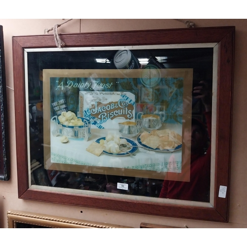 93 - Jacob's Biscuits A Dainty Feast reverse painted glass advertisement in wooden frame. {62 cm H x 77 c... 