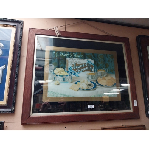 93 - Jacob's Biscuits A Dainty Feast reverse painted glass advertisement in wooden frame. {62 cm H x 77 c... 