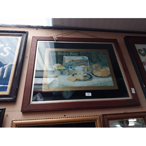 93 - Jacob's Biscuits A Dainty Feast reverse painted glass advertisement in wooden frame. {62 cm H x 77 c... 