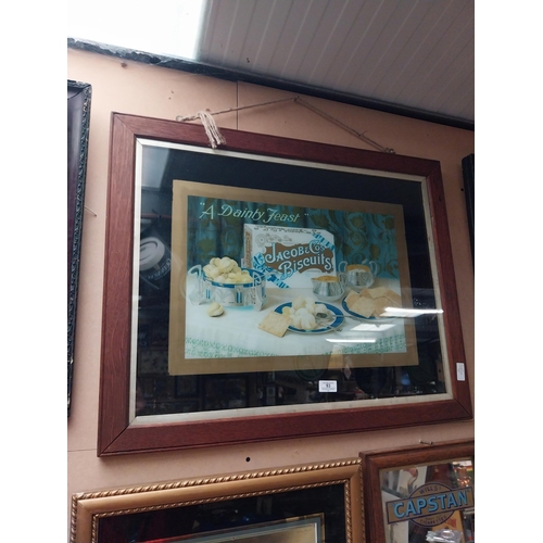 93 - Jacob's Biscuits A Dainty Feast reverse painted glass advertisement in wooden frame. {62 cm H x 77 c... 