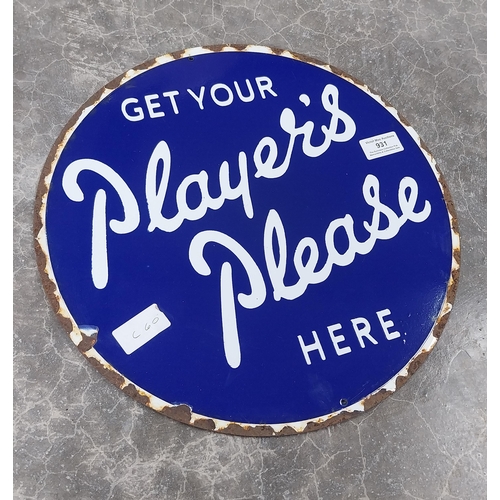 931 - Player's Please enamel advertising sign. {36 cm Dia.}.