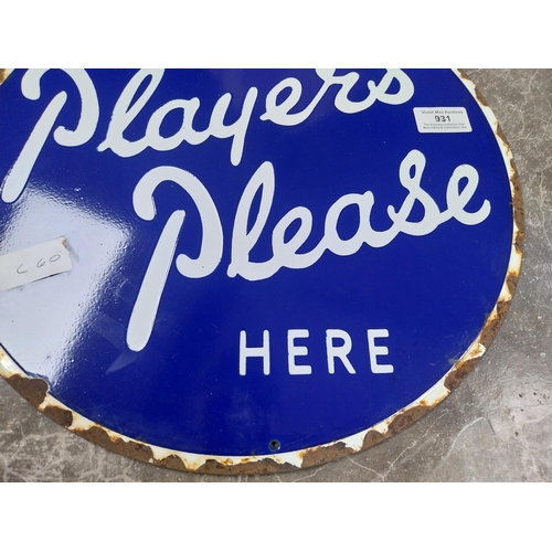 931 - Player's Please enamel advertising sign. {36 cm Dia.}.