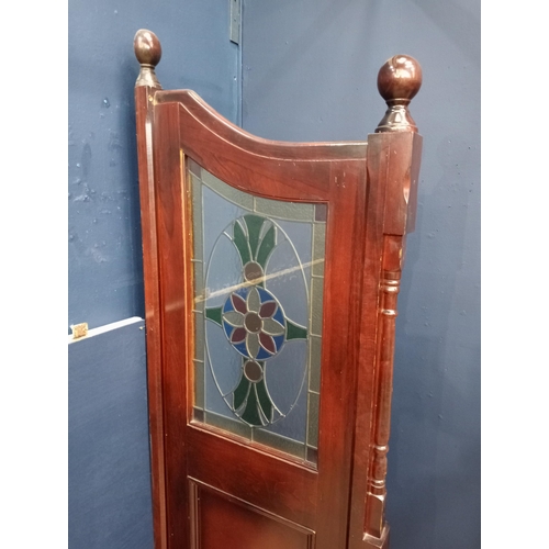 932 - Mahogany leaded stain glass double sided divider {H 202cm x W 9cm x D 74c m}. - NOT AVAILABLE TO VIE... 