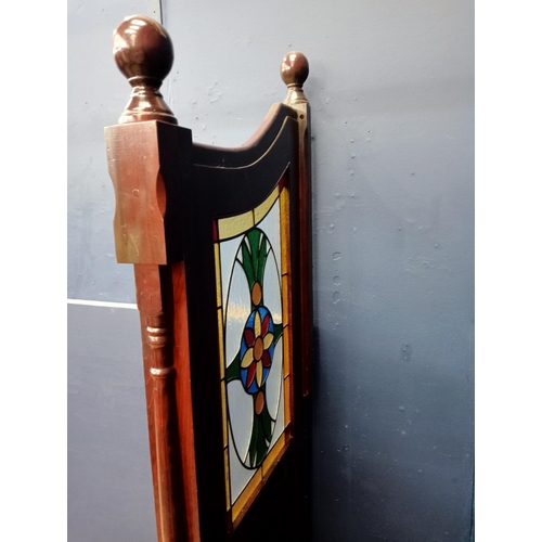 932 - Mahogany leaded stain glass double sided divider {H 202cm x W 9cm x D 74c m}. - NOT AVAILABLE TO VIE... 