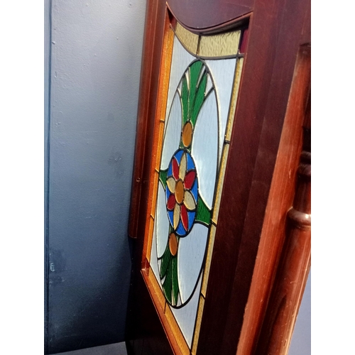 932 - Mahogany leaded stain glass double sided divider {H 202cm x W 9cm x D 74c m}. - NOT AVAILABLE TO VIE... 