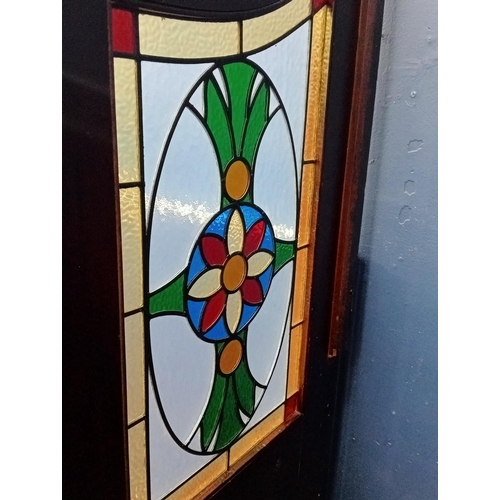 932A - Mahogany leaded stain glass double sided divider {H 202cm x W 9cm x D 74c m}. - NOT AVAILABLE TO VIE... 