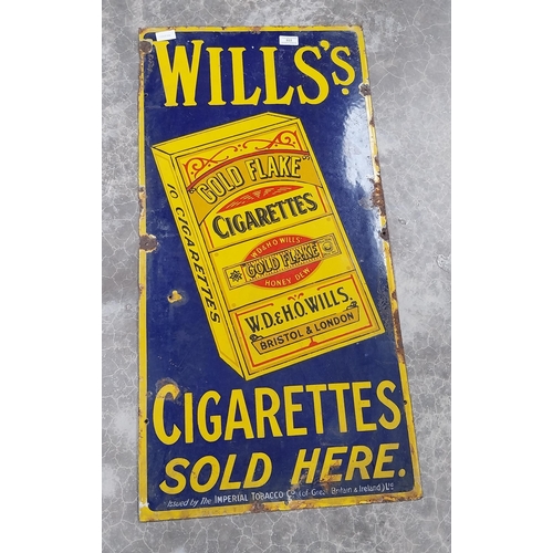 933 - Wills's Cigarettes enamel advertising sign. {92 cm H x 46 cm W}.