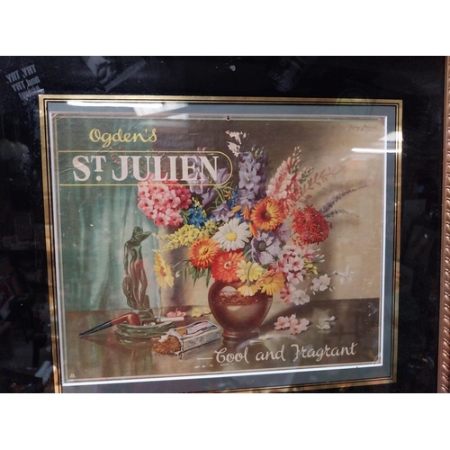 94 - Early 20th C. Odgens St Julien Tobacco framed advertising showcard. {75 cm H x 50 cm W}.