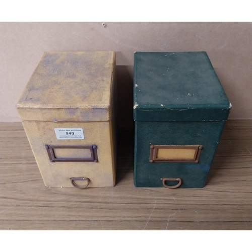 940 - Two 1930's cardboard office storage boxes. {12 cm H x 15 cm W x 15 cm D}.