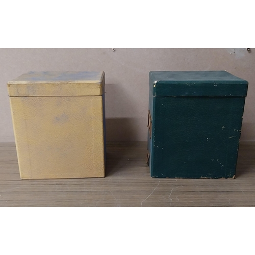 940 - Two 1930's cardboard office storage boxes. {12 cm H x 15 cm W x 15 cm D}.