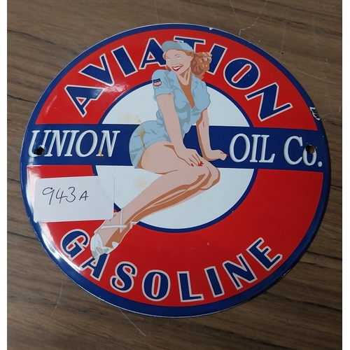 943A - Union Oil Co Aviation Gasoline advertising sign. {15 cm Dia}.