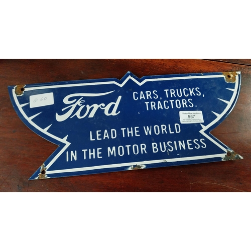 957 - Ford Lead the World in the Motor Business enamel sign. {16 cm H x 40 cm W}.