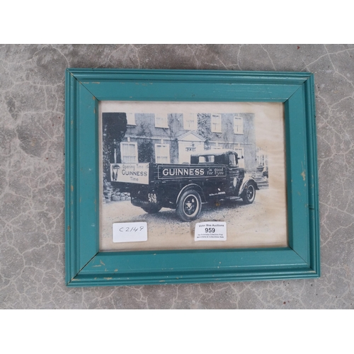 959 - Black and white print of 1930's Guinness Truck and Framed Guinness certificate of Excellence.