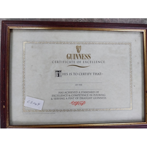 959 - Black and white print of 1930's Guinness Truck and Framed Guinness certificate of Excellence.