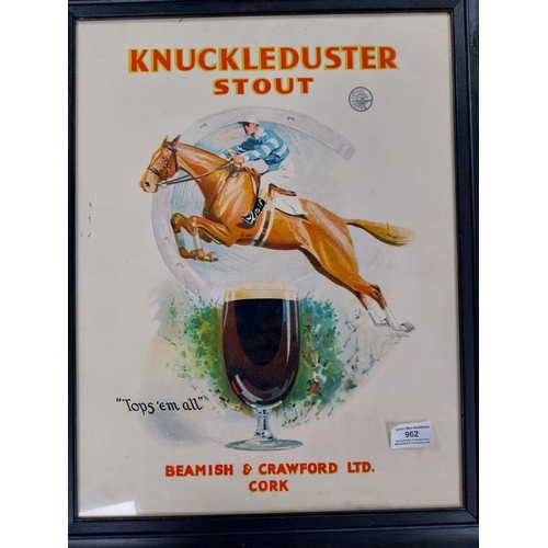 962 - Framed Knuckleduster Stout Tops Em All Beamish and Crawford advertising print. {64 cm H x 43 cm W}.