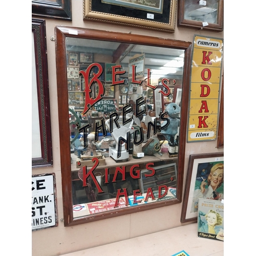 97 - Bells'  Kings Head Three Nuns' framed advertising mirror. {96 cm H x 72 cm W}.