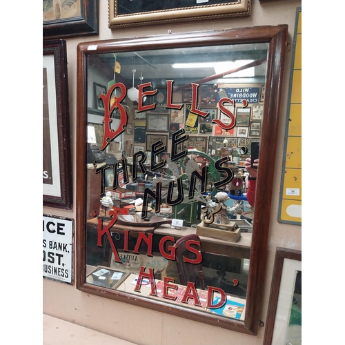 97 - Bells'  Kings Head Three Nuns' framed advertising mirror. {96 cm H x 72 cm W}.