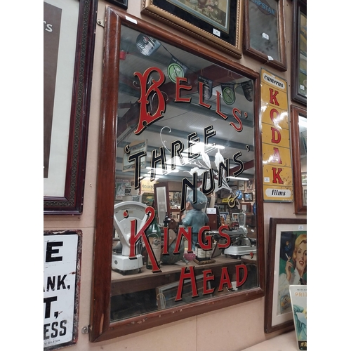 97 - Bells'  Kings Head Three Nuns' framed advertising mirror. {96 cm H x 72 cm W}.