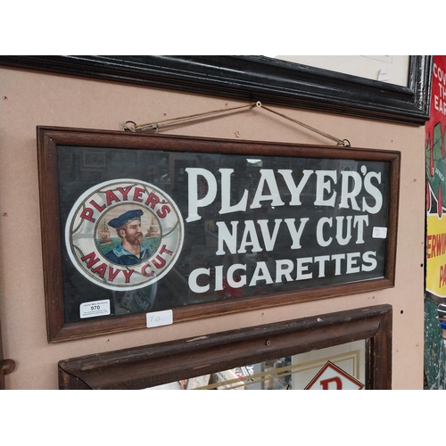 970 - Player's Navy Cut Cigarettes framed advertising showcard. {27 cm H x 62 cm W}.