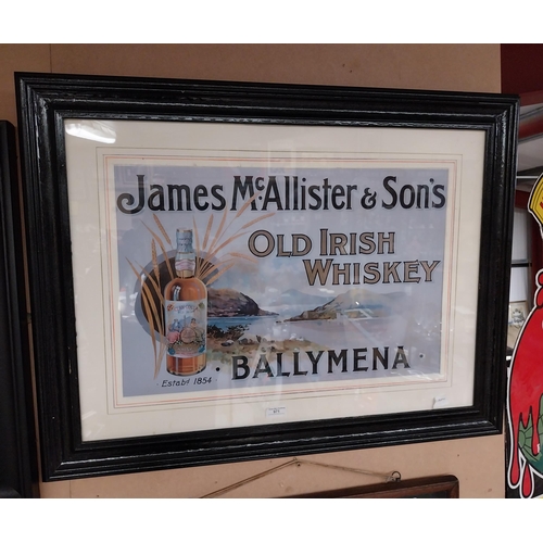 971 - James McAllister Old Irish Whiskey Ballymena framed print. {65 cm H x 84 cm W}.