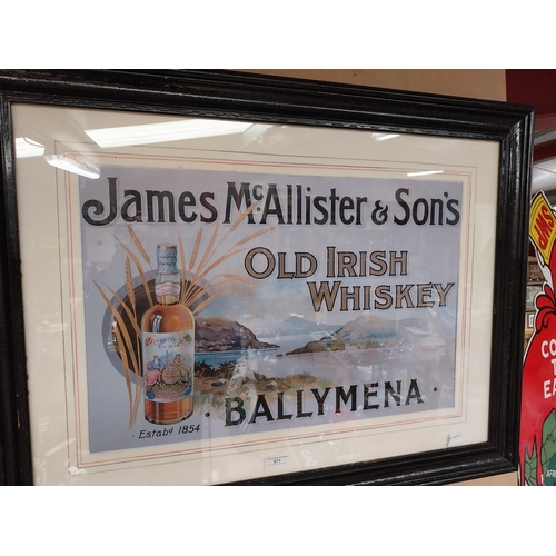 971 - James McAllister Old Irish Whiskey Ballymena framed print. {65 cm H x 84 cm W}.