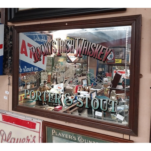 973 - Framed Roony's Irish Whiskey Porter and Stout advertising mirror. {61 cm H x 87 cm W}.