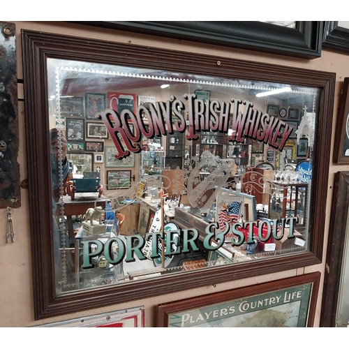 973 - Framed Roony's Irish Whiskey Porter and Stout advertising mirror. {61 cm H x 87 cm W}.