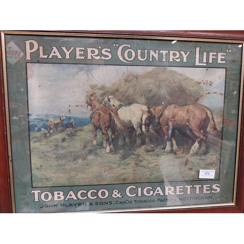 974 - Framed Player's Country Life showcard. {44 cm H x 56 cm W}.