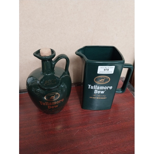 978 - Tullamore Dew water jug {17 cm H x 14 cm W x 10 cm D} and Tullamore Dew Flagon {15 cm H x 14 cm Dia}... 