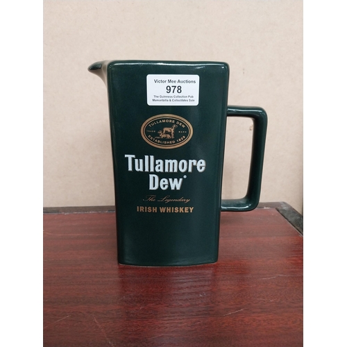 978 - Tullamore Dew water jug {17 cm H x 14 cm W x 10 cm D} and Tullamore Dew Flagon {15 cm H x 14 cm Dia}... 