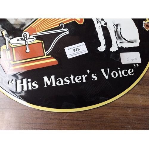 979 - Enamel His Master's Voice advertising sign. {28 cm H x 33 cm W}.