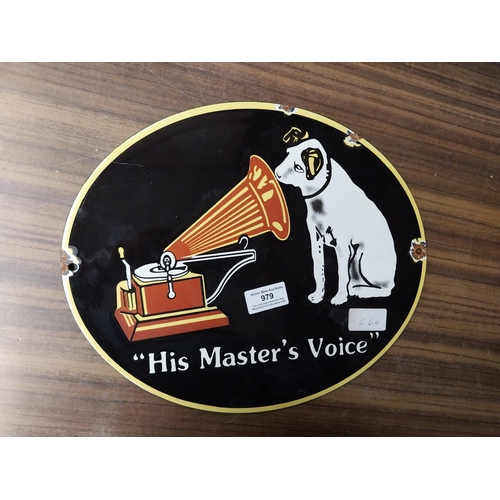 979 - Enamel His Master's Voice advertising sign. {28 cm H x 33 cm W}.