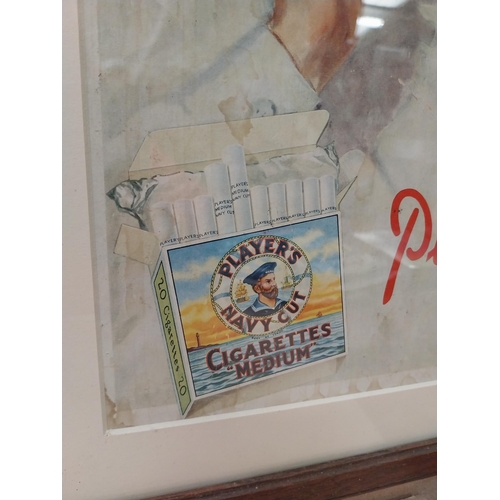 98 - Early 20th C. Player's Please advertising showcard mounted in oak frame. {49 cm H x 41 cm W}.