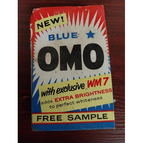 980 - Three packets of 1970's Omo washing powder. {16 cm H x 10 cm W x 4 cm D}.