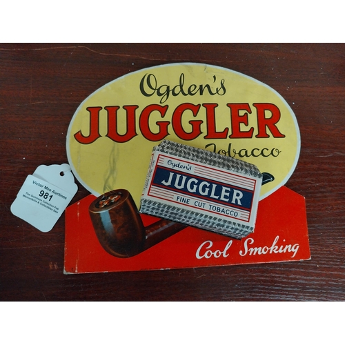 981 - Ogden's Juggler Tobacco Showcard. {17 cm H x 20 cm W}.