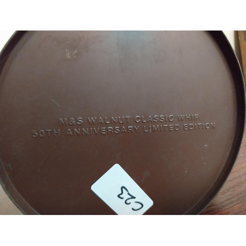 983 - M and S Walnut Classic Whip 50th Anniversary advertising tin. {18 cm H x 15 cm Dia}.