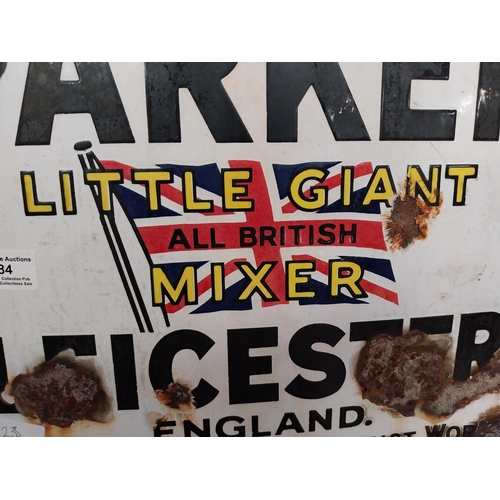 984 - Parker Leicester Little Giant Mixer enamel advertising sign.  {30 cm H x 36 cm W}.