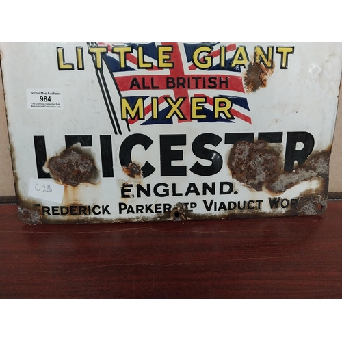 984 - Parker Leicester Little Giant Mixer enamel advertising sign.  {30 cm H x 36 cm W}.