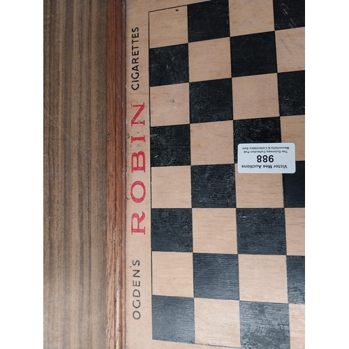 988 - Ogden's Robin cigarettes wooden advertising Draughts board. {32 cm H x 32 cm W}