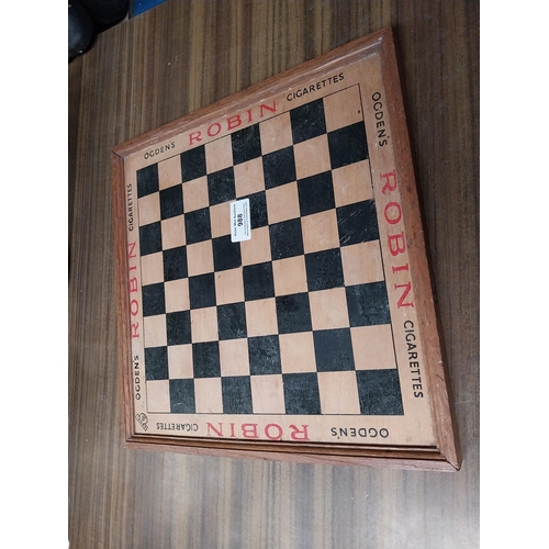 988 - Ogden's Robin cigarettes wooden advertising Draughts board. {32 cm H x 32 cm W}