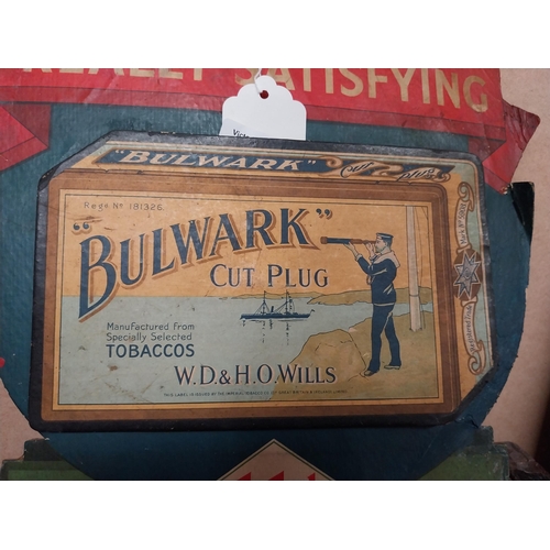 991 - Bulwark Cut Plug really satisfies 11d per ounce cardboard showcard. {25 cm H x 26 cm W}