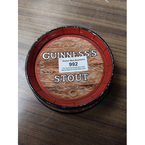 992 - Guinness ceramic ashtray in form of barrel top. {4 cm H x 12 cm Dia.}.