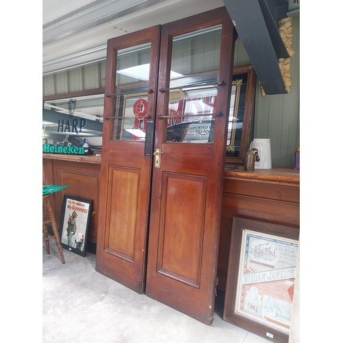 450C - Pair of mahogany doors with brass handles {209 cm H x 57 cm W each}.