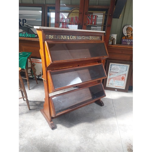 670 - Rare 19th C. Gray Dunn & Co's High Class Biscuits mahogany waterfall advertising cabinet with marble... 