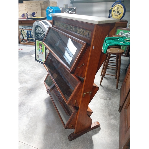 670 - Rare 19th C. Gray Dunn & Co's High Class Biscuits mahogany waterfall advertising cabinet with marble... 